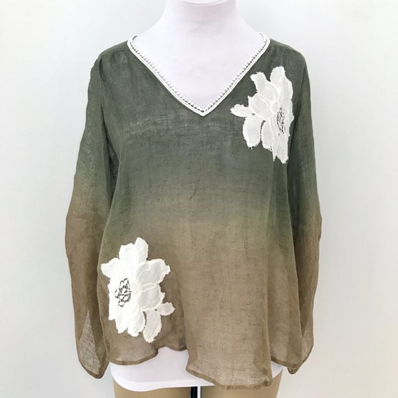 Neiman Marcus Tops - Vanita Rosa OS French Linen Ombre Lace Floral Top